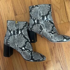 Tory Burch Black and Gray Snake Pattern Ankle Boots